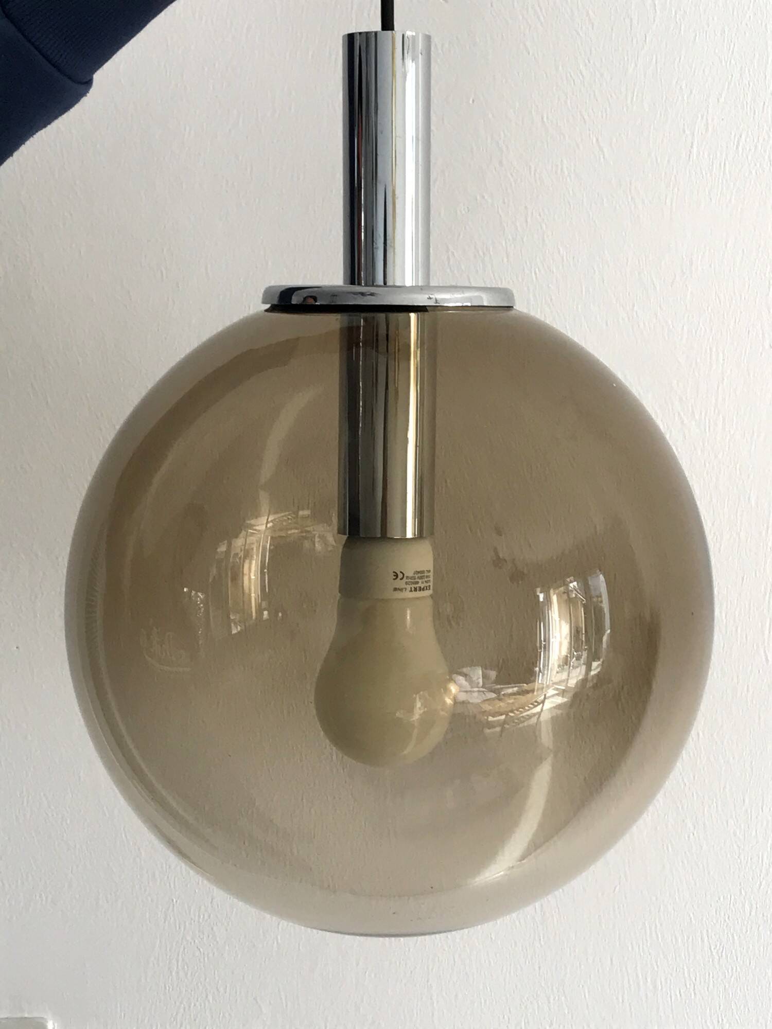 Vintage 70s smoked glass pendant light