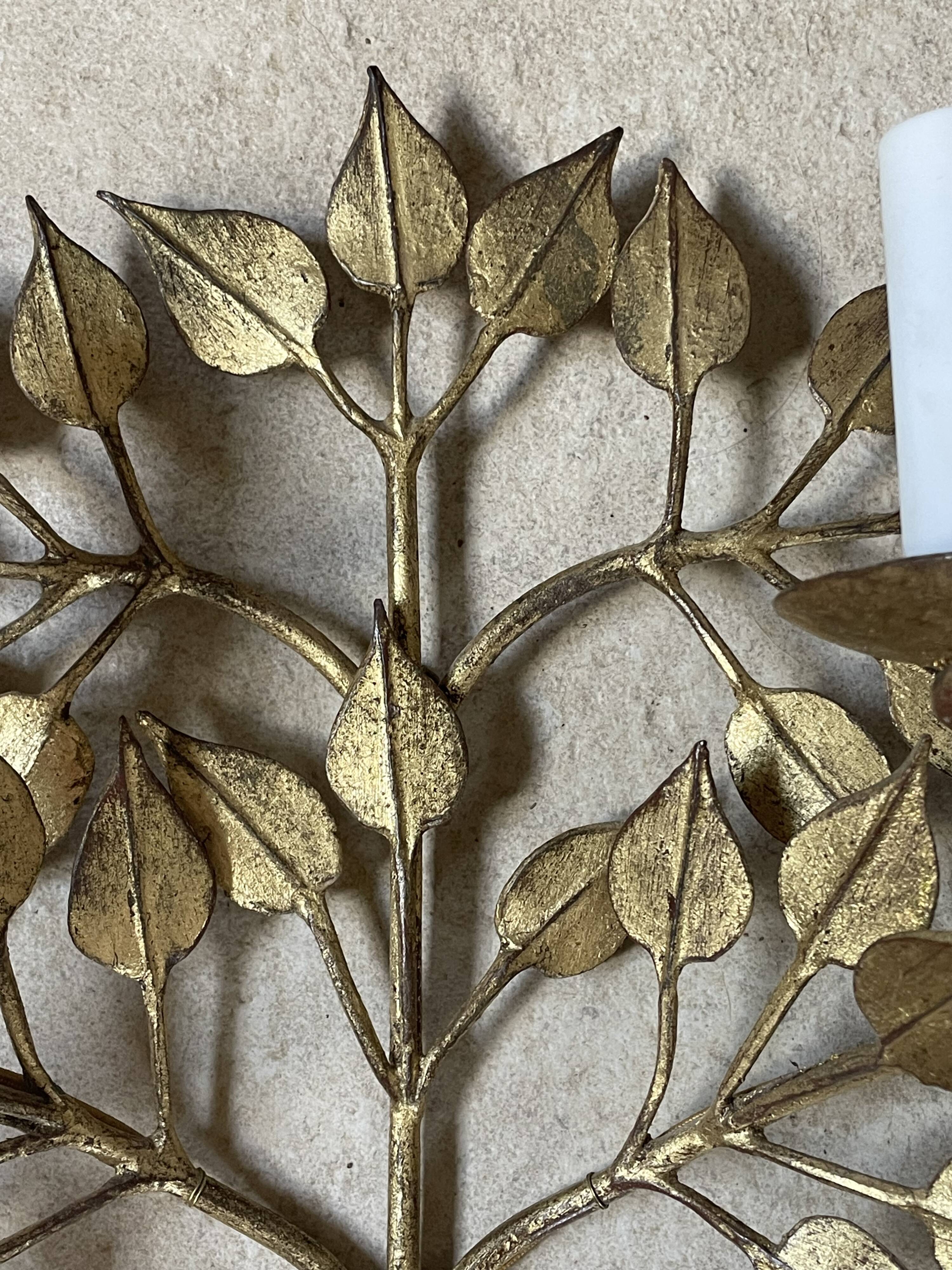 Pair of golden foliage wall lights circa 1960