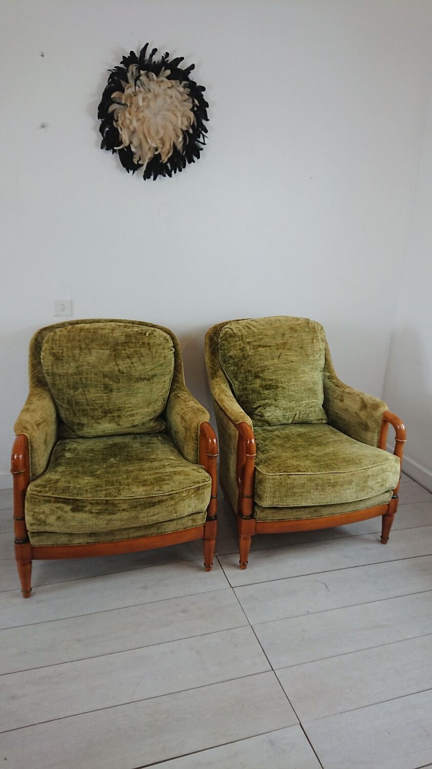 Green English bergere armchairs