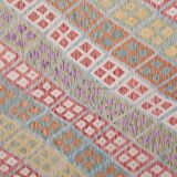 Multicolour Afghan Kilim Rug: Striped Contemporary Wool Flatweave 296x202cm