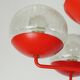 1960s chandelier, red metal and brass, 9 crackle glass shades