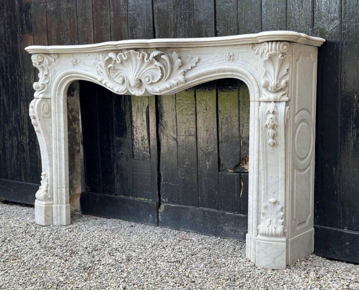 Remarkable Louis XV Style Fireplace, In Carrara Marble Circa 1880
