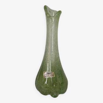 Vase en verre bullé soufflé  à la bouche vintage
