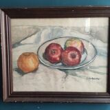Vintage French still life in watercolour, signed Asquiedge