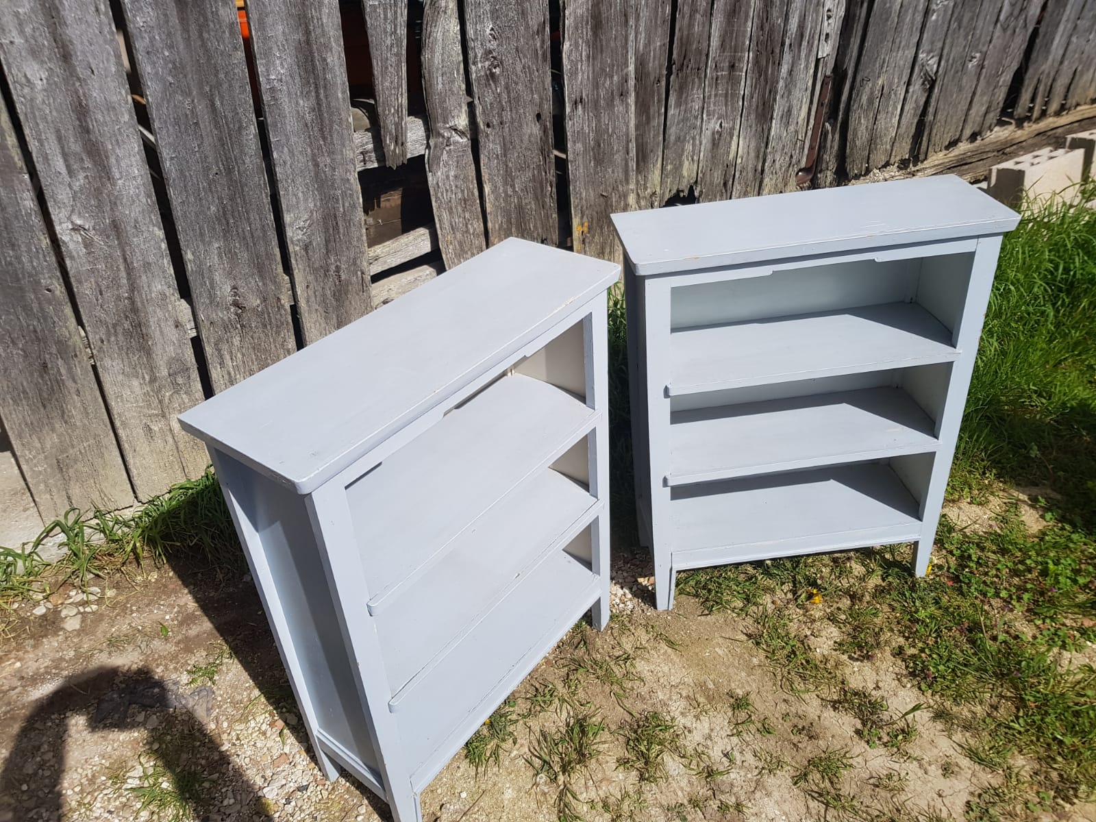 Pair Old Furniture Library 3 Vintage Grey Wood Shelves