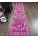 1970s Turkish Handmade Pink Diamond Wool Runner Rug 78x384