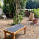 Vintage coffee table in solid wood and slate – 1970s – Modernist style