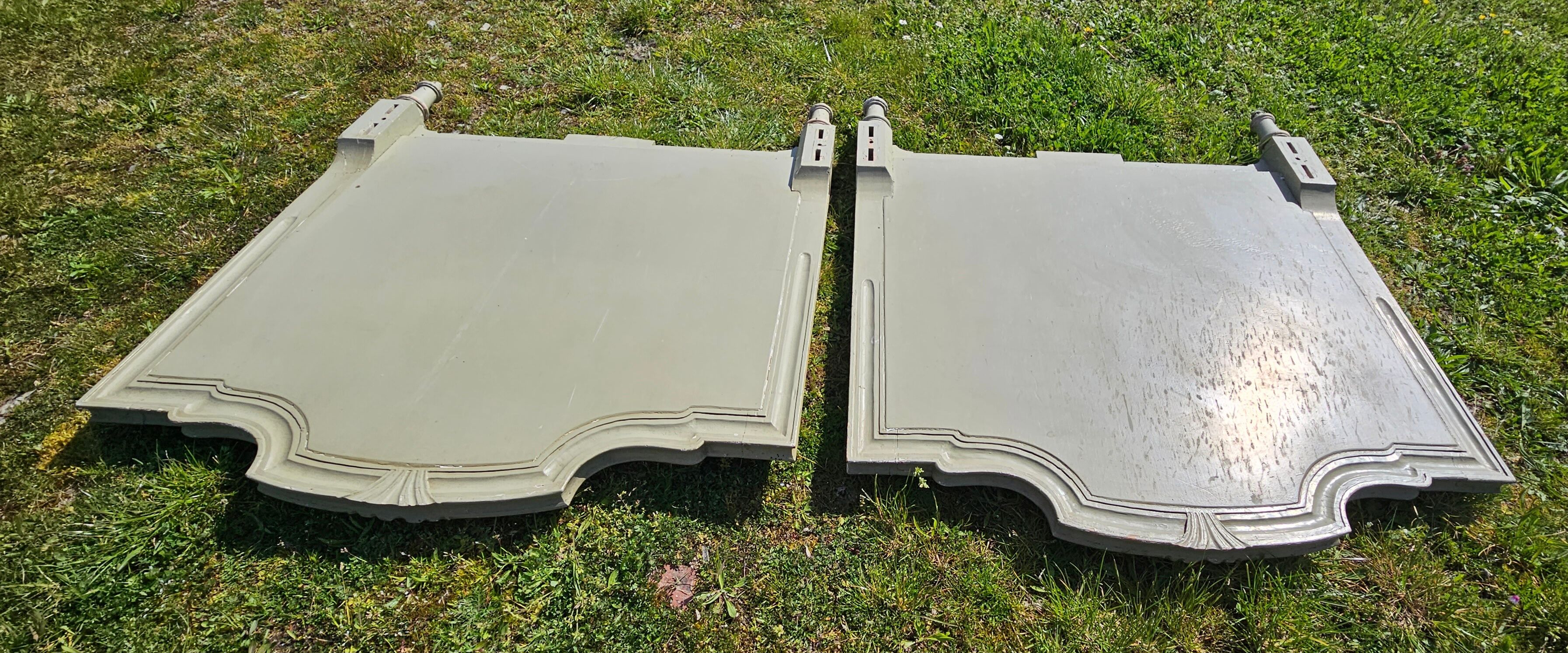 2 headboards striped fabric and wood painted putty color