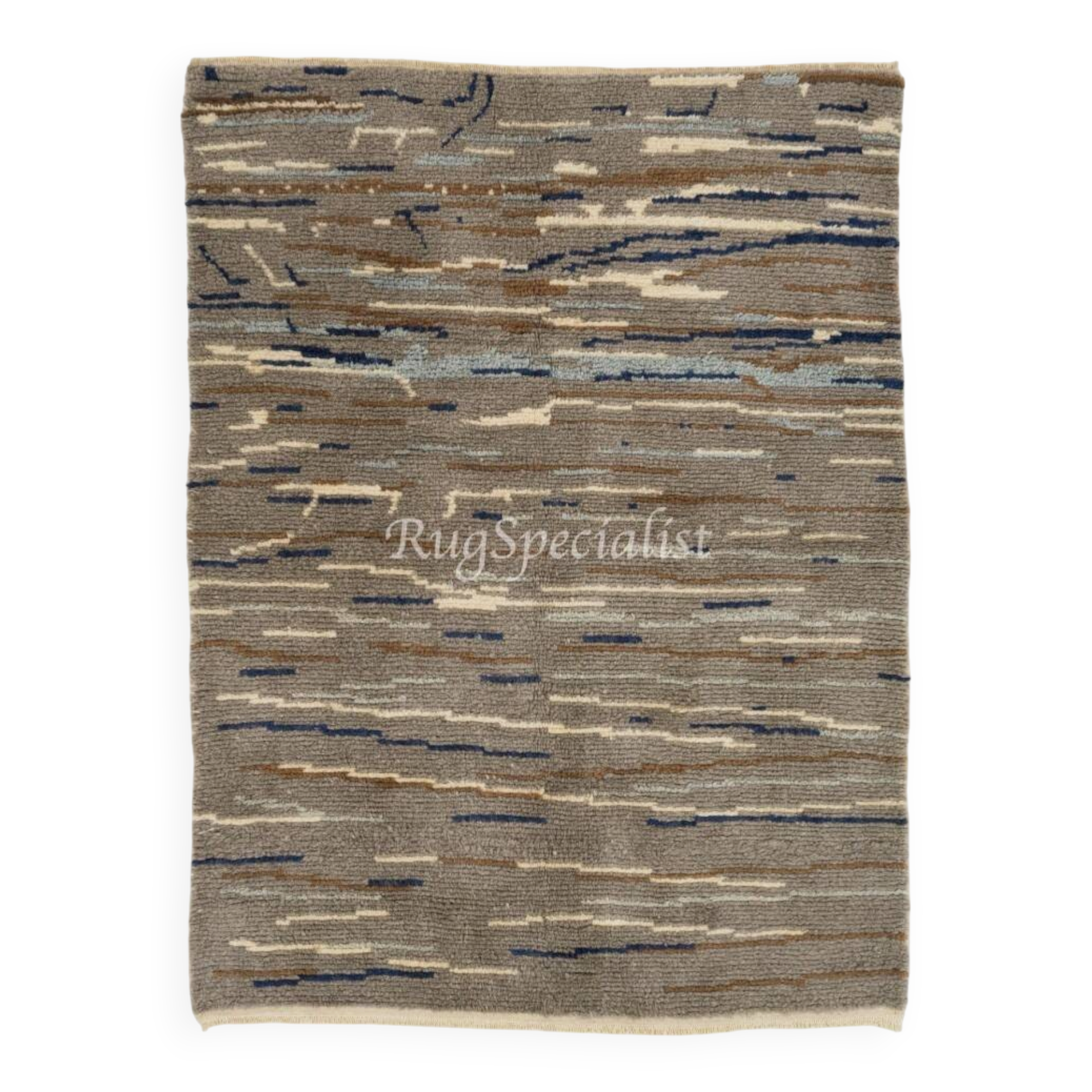 Contemporary "Tulu" Rug in Gray, Blue and Brown Colors