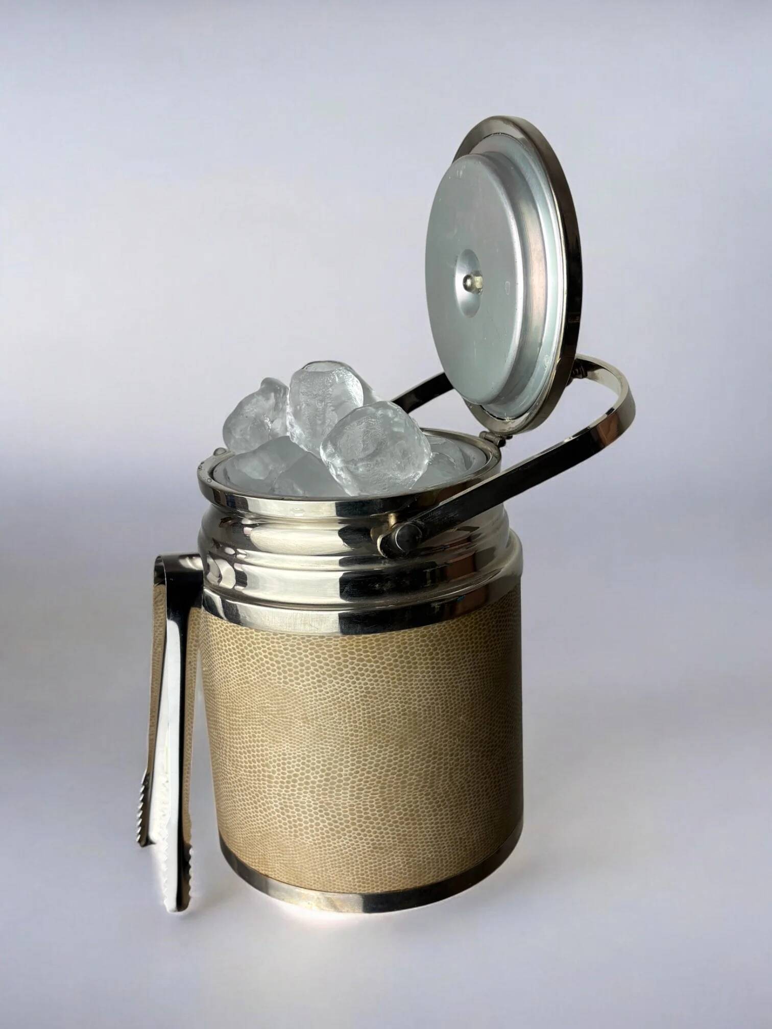 Regency leather ice bucket with tongs, Italy, 1970s