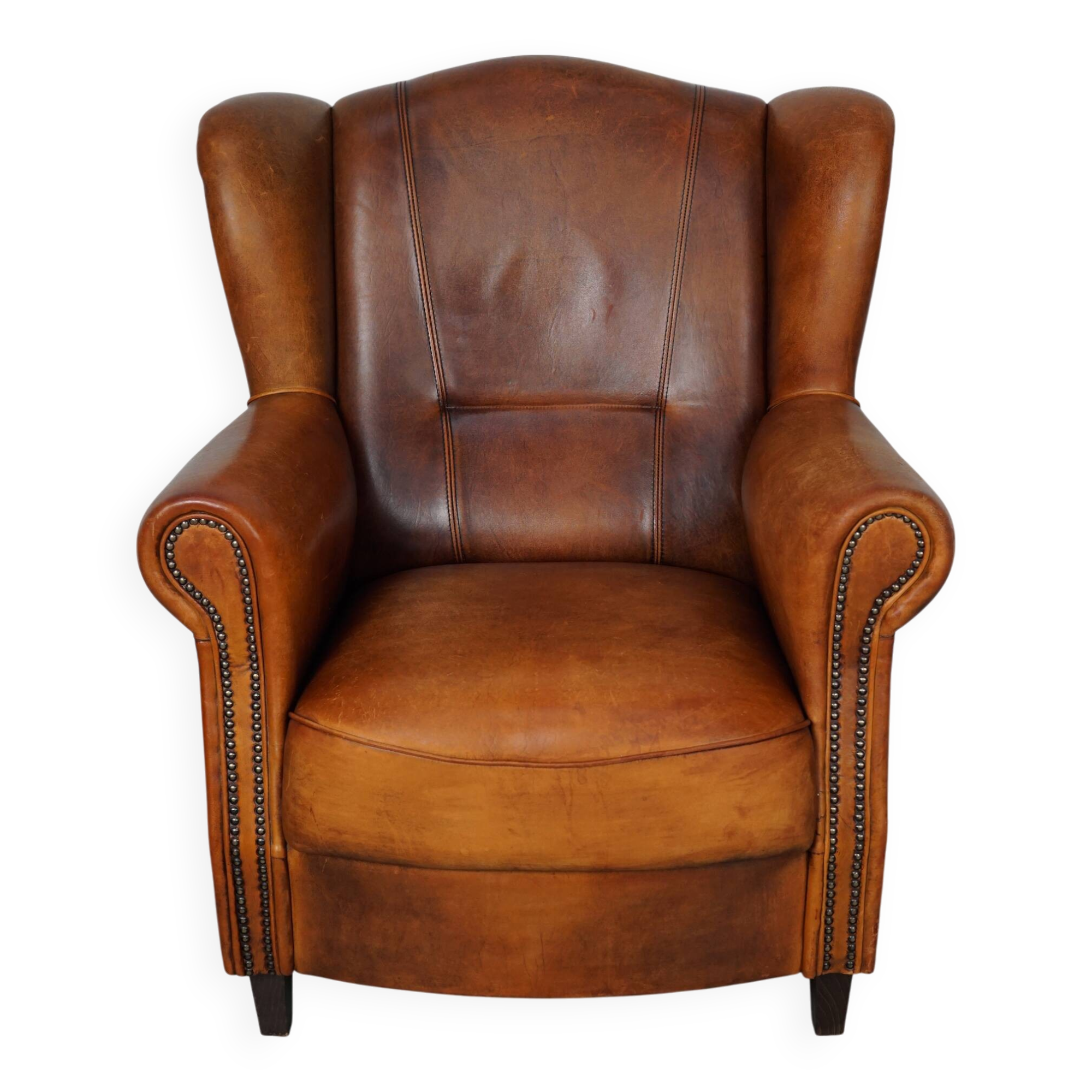 Fauteuil club vintage en cuir couleur cognac hollandais