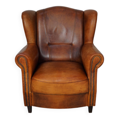 Fauteuil club vintage en cuir couleur cognac hollandais