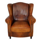 Fauteuil club vintage en cuir couleur cognac hollandais