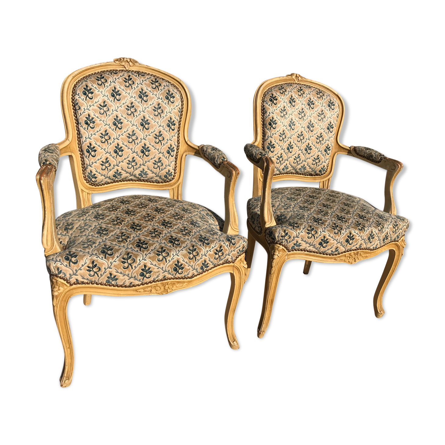Pair of Louis XV-style convertible armchairs