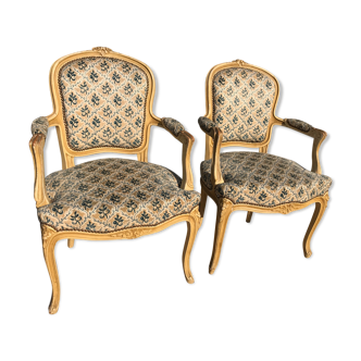 Pair of Louis XV-style convertible armchairs