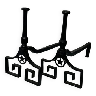 Pair of designer cast iron andirons