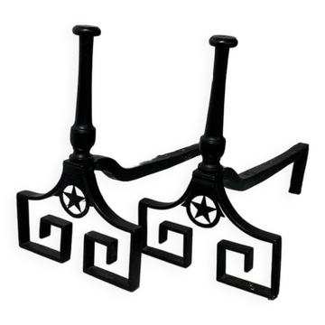 Pair of designer cast iron andirons