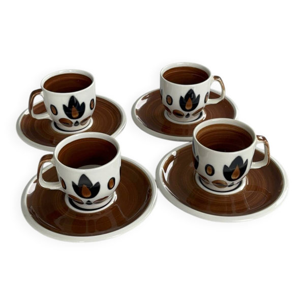 4 tasses à café Boch La Louvière Kimono avec soucoupes