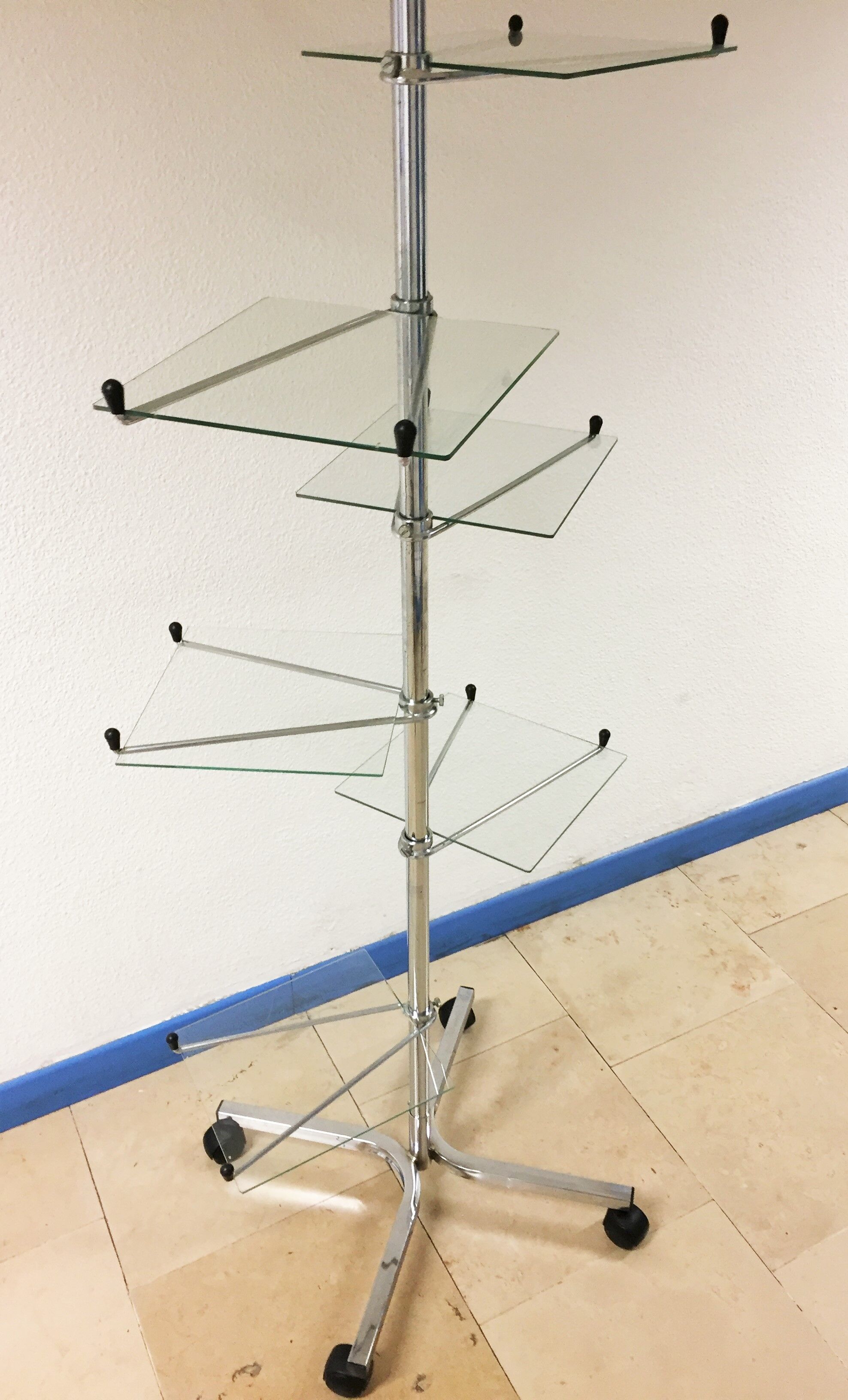 Vintage display shelf in glass and stainless steel