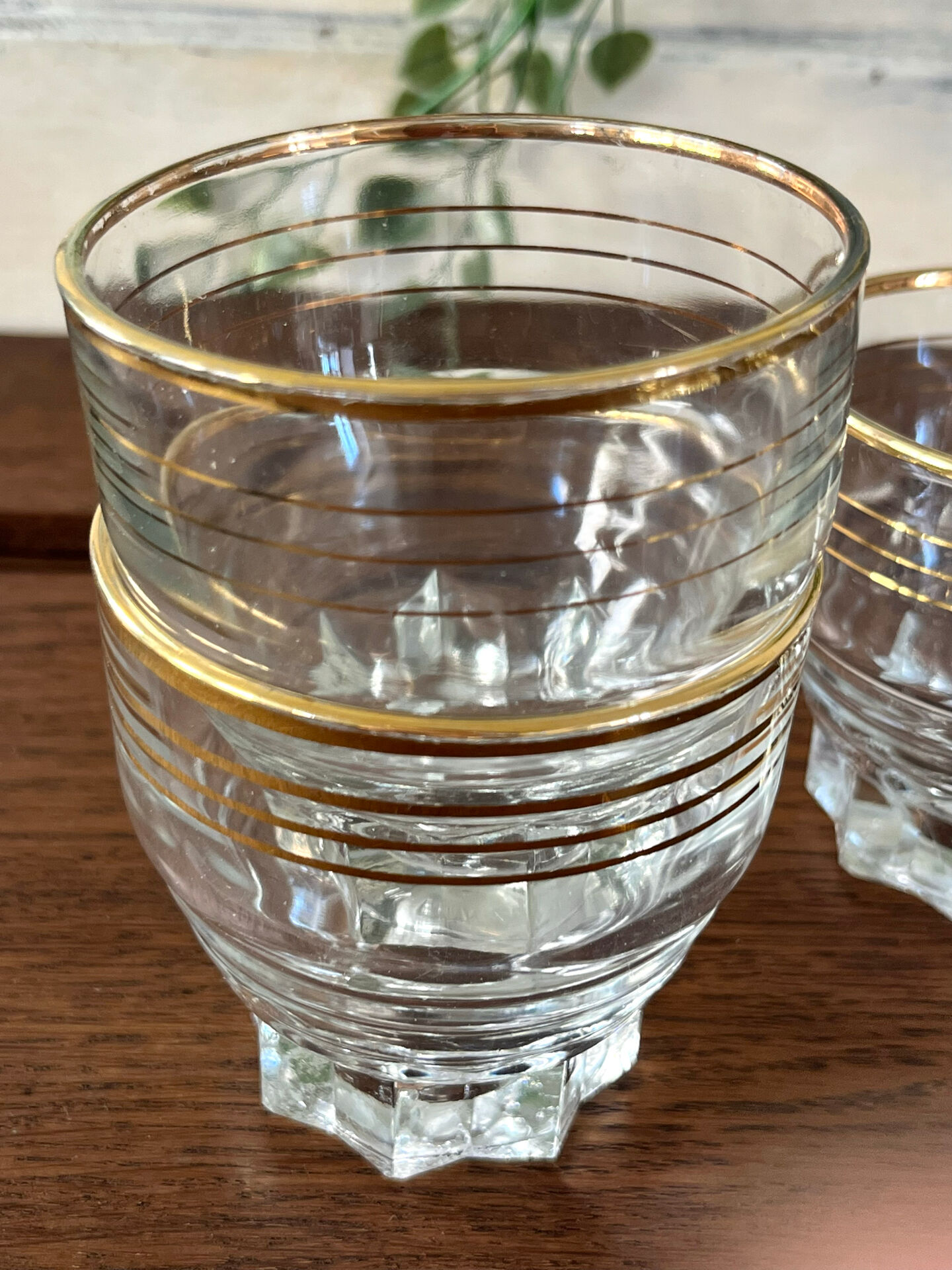 Verres en verre vintage avec bord doré, ensemble de 6