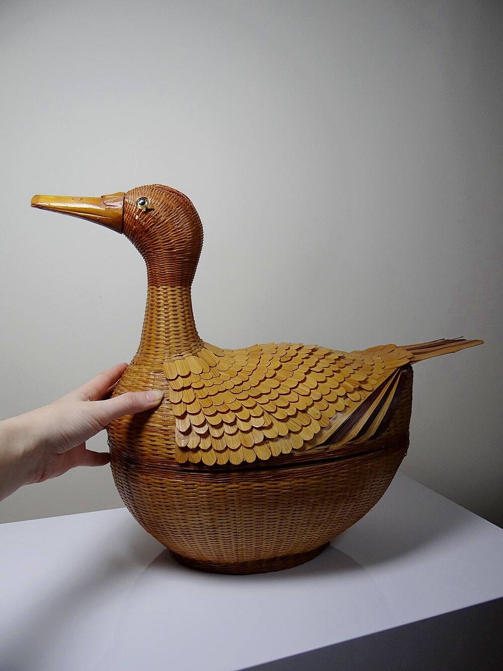 Large bamboo duck box, woven rattan, vintage Shanghai Handicrafts China