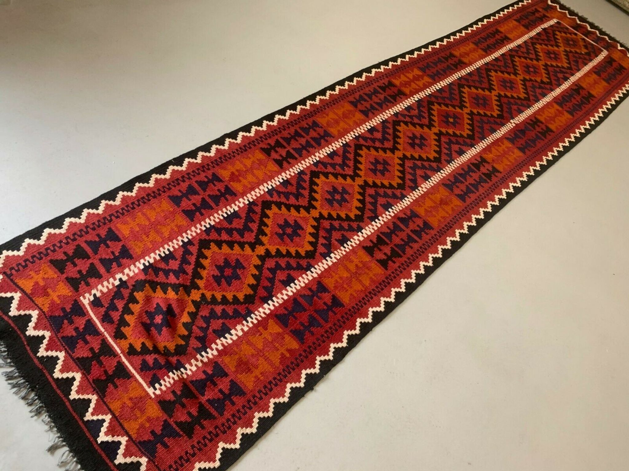 Afghan narrow Kilim Runner 384x94 cm, shabby chic, vintage decor kelim rug