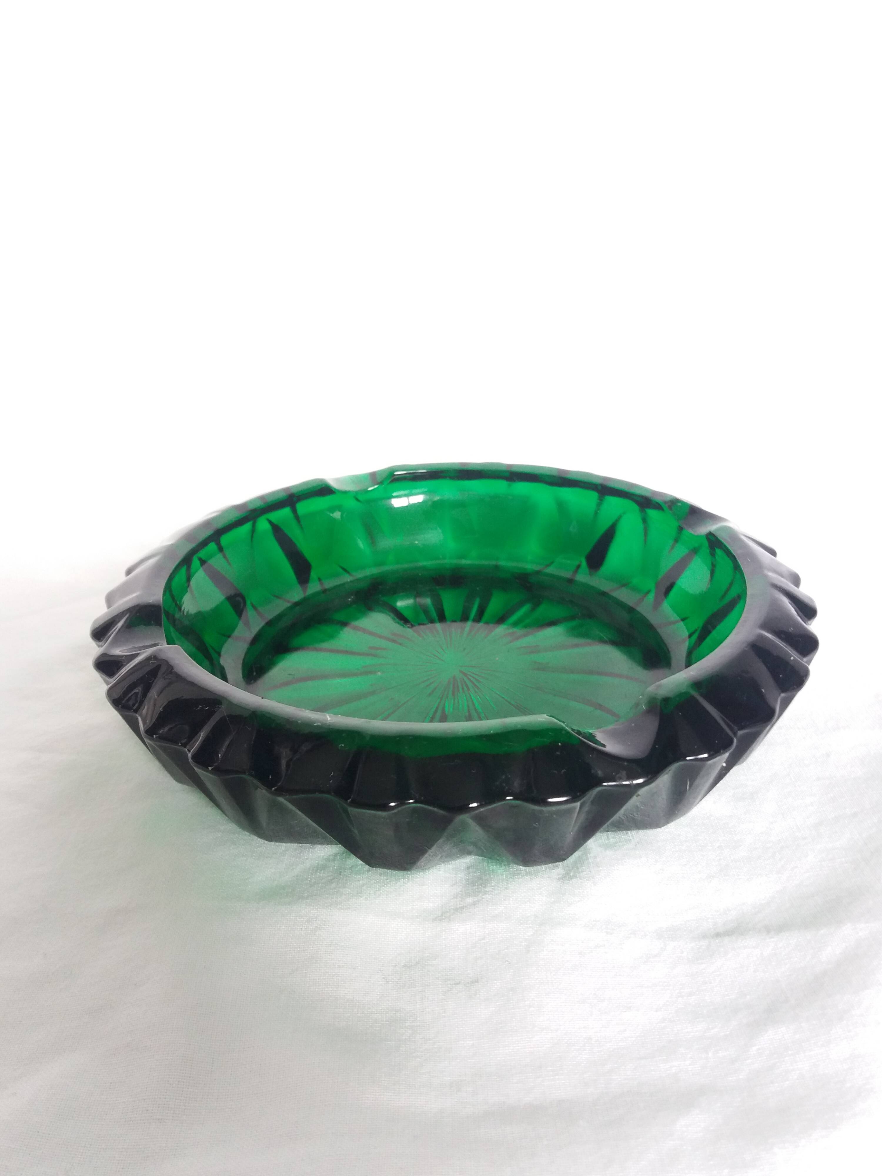 Green glass ashtray