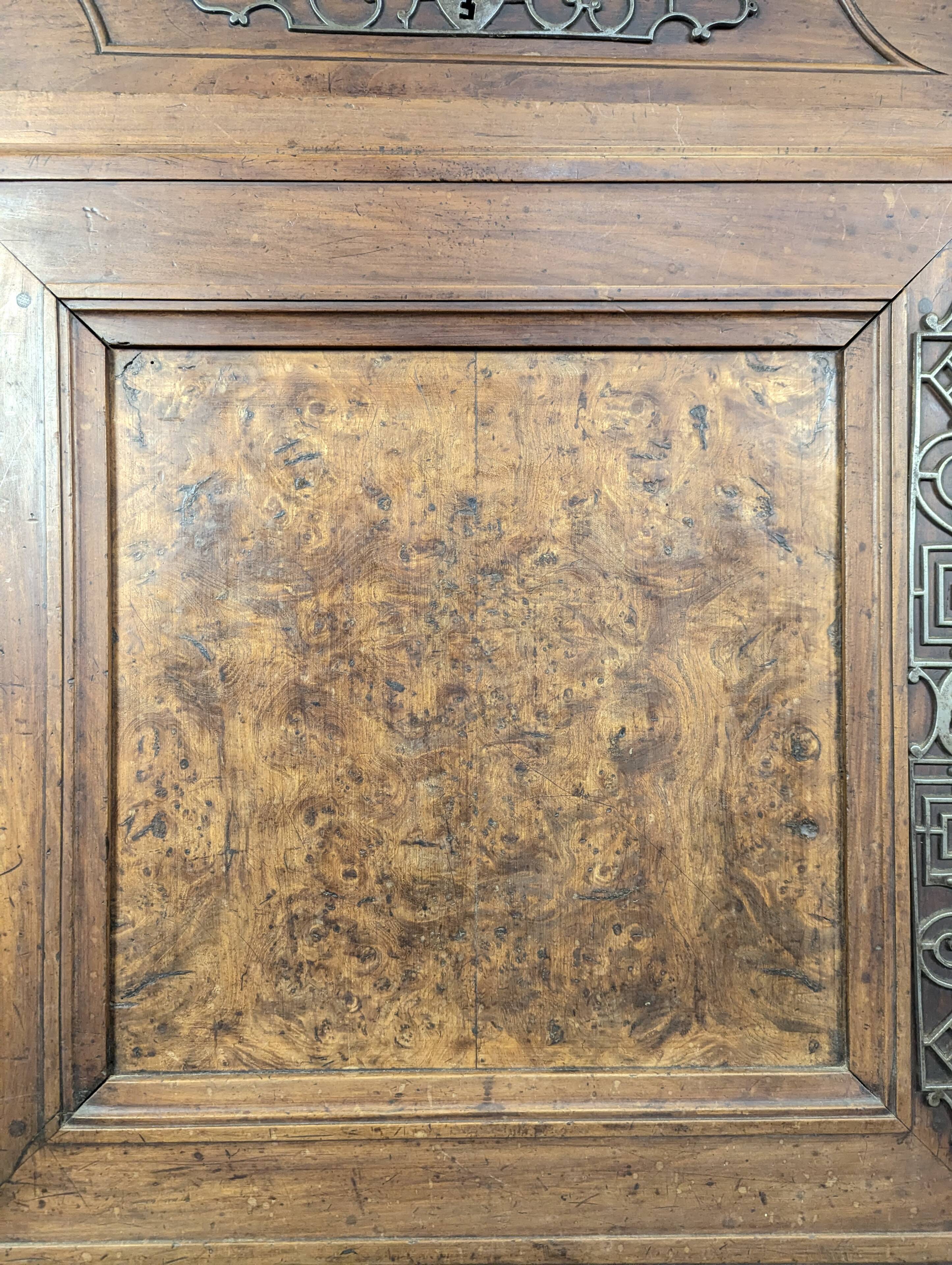 Louis XV-style buffet in walnut and burl with openwork fittings.