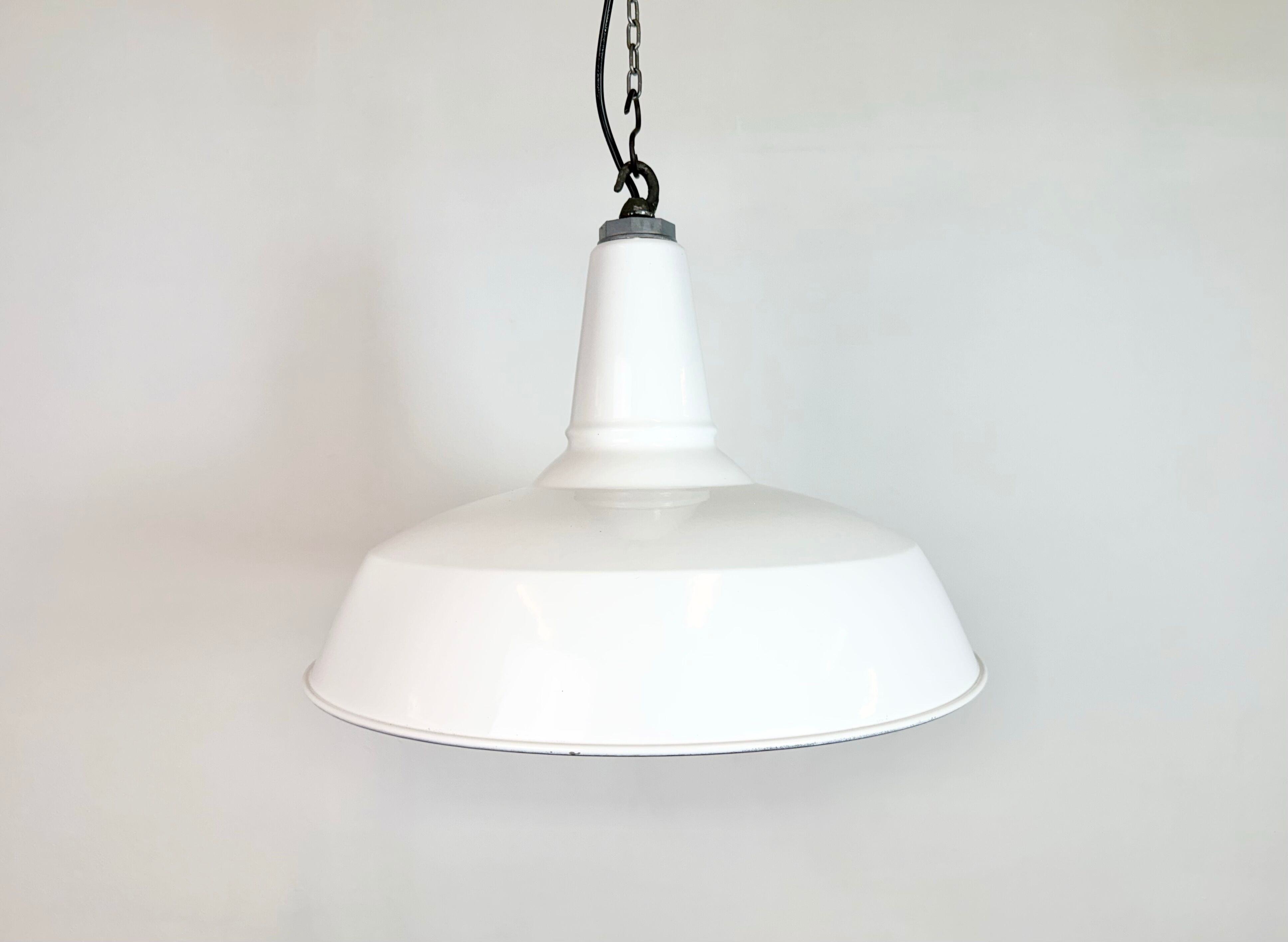 Industrial White Enamel Factory Pendant Lamp from Benjamin USA, 1960s