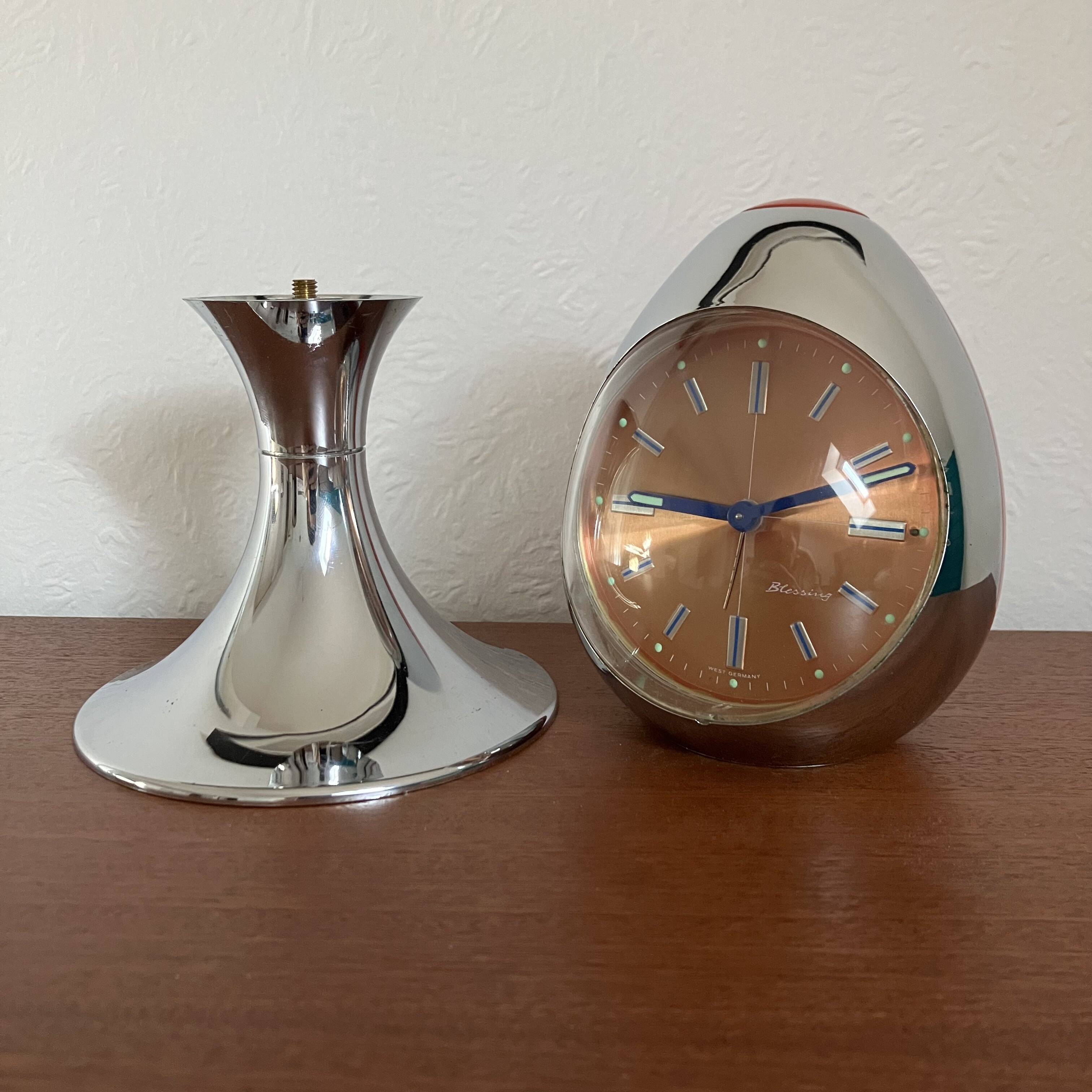 Space Age Blessing West Germany chrome and red alarm clock