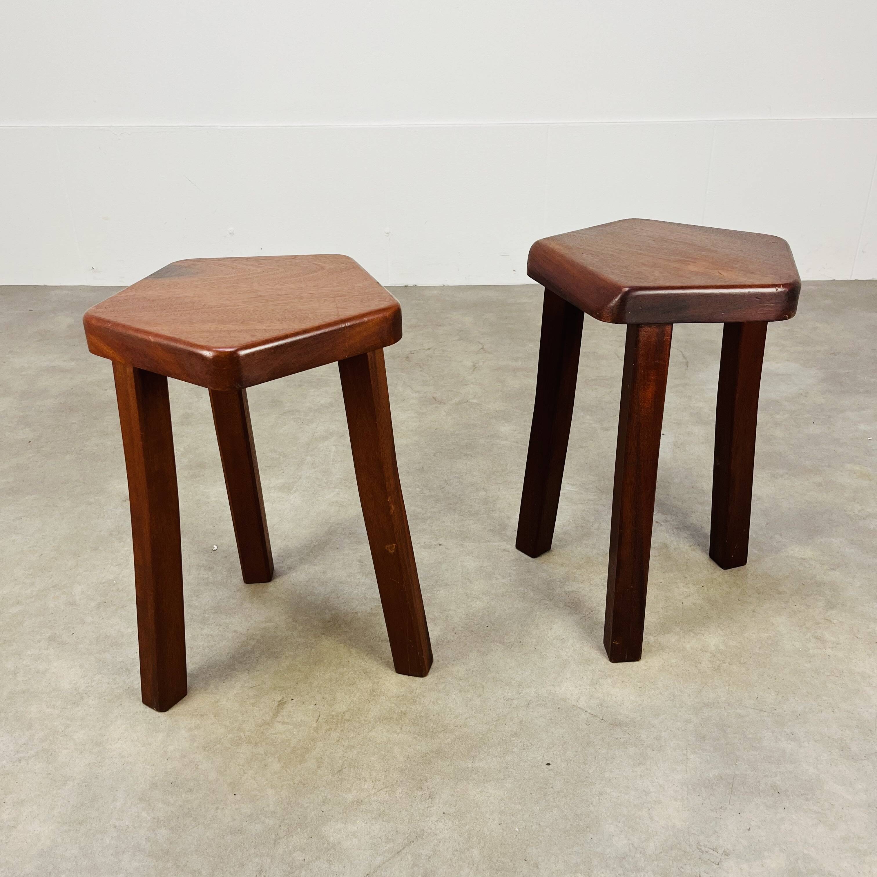 2 brutalist elm stools by Aranjou