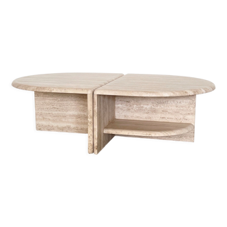 Italian midcentury travertine marble coffee table of two pieces, 1970s