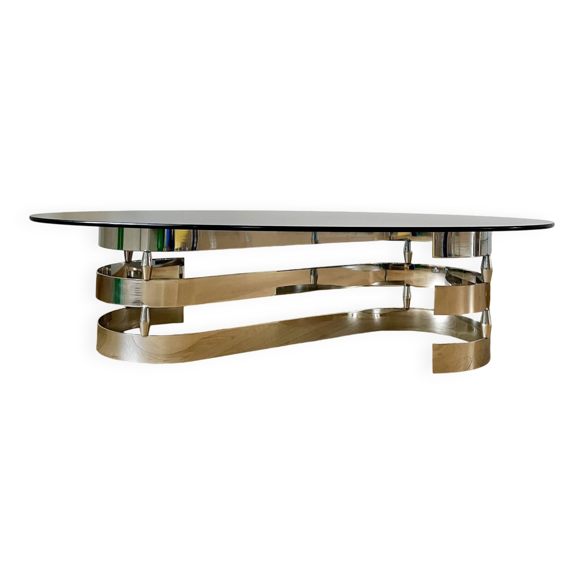 Smoked glass and chrome coffee table - Knut Hesterberg