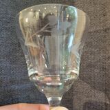 12 crystal wine glasses engraved with floral patterns