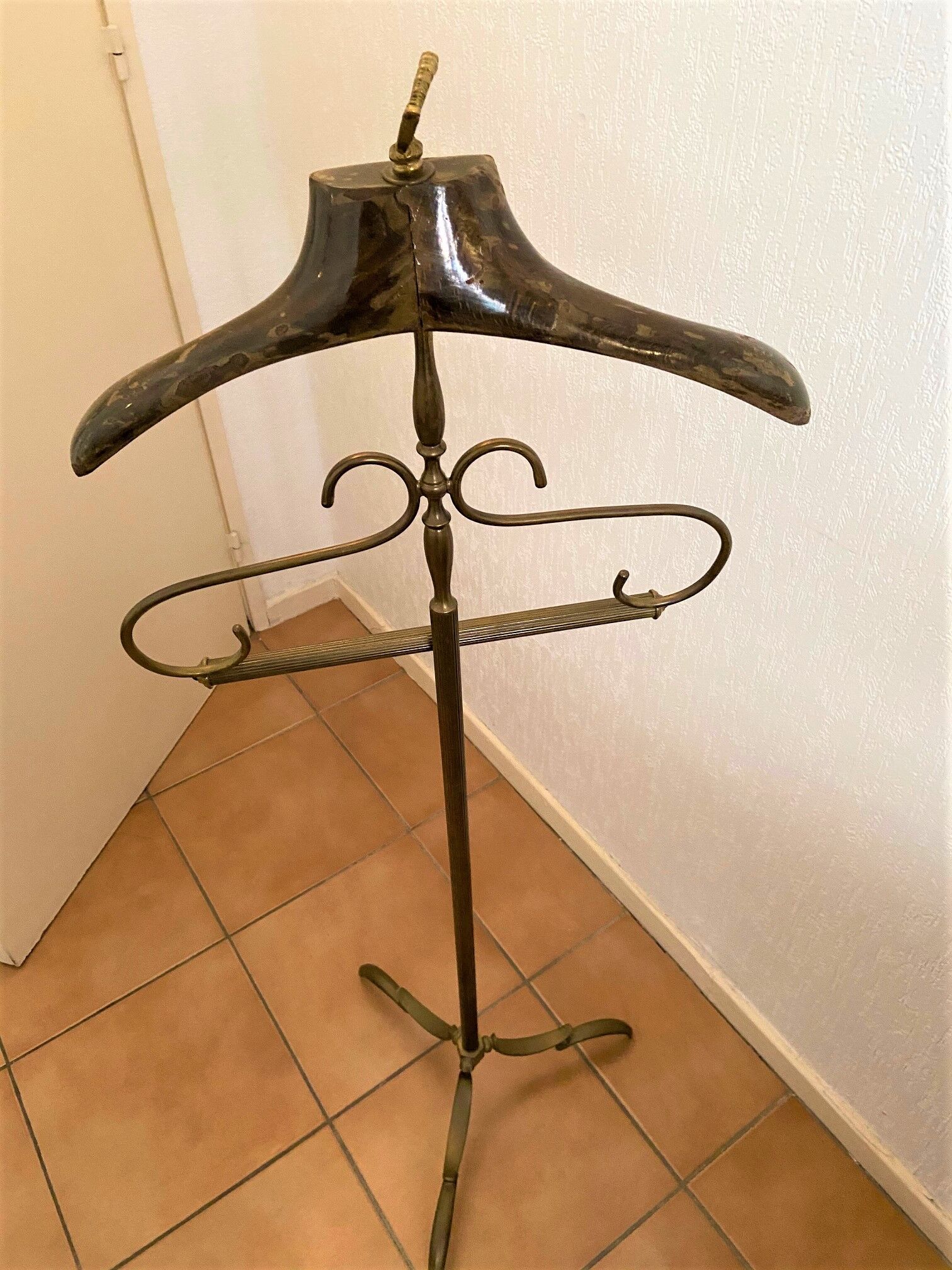 20th century brass and neoclassical mahogany night valet