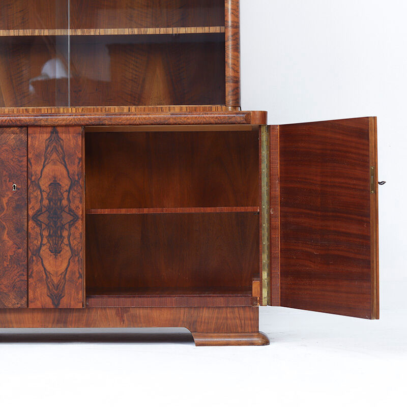 Walnut Art Deco Design Bookcase / Cabinet / Display Case