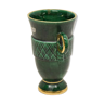 Ear vase with flared collar, green and golden edug St Clément - France - numbered - vintage 1950
