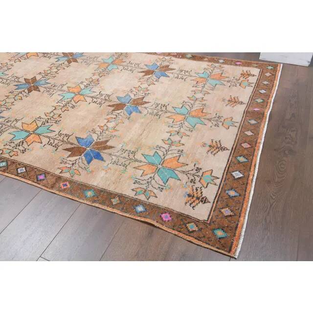 Vintage Turkish Oushak Handmade Wool Cotton Brown Area Rug 156x232