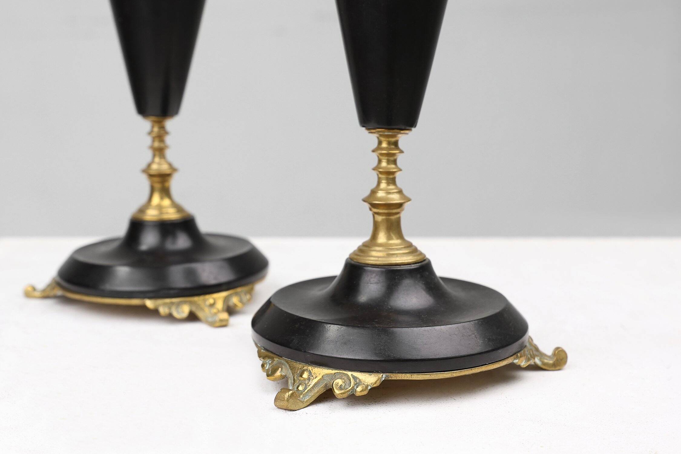 Empire Style Bronze and Ceramic Candlesticks, France, 1870s, Set of 2