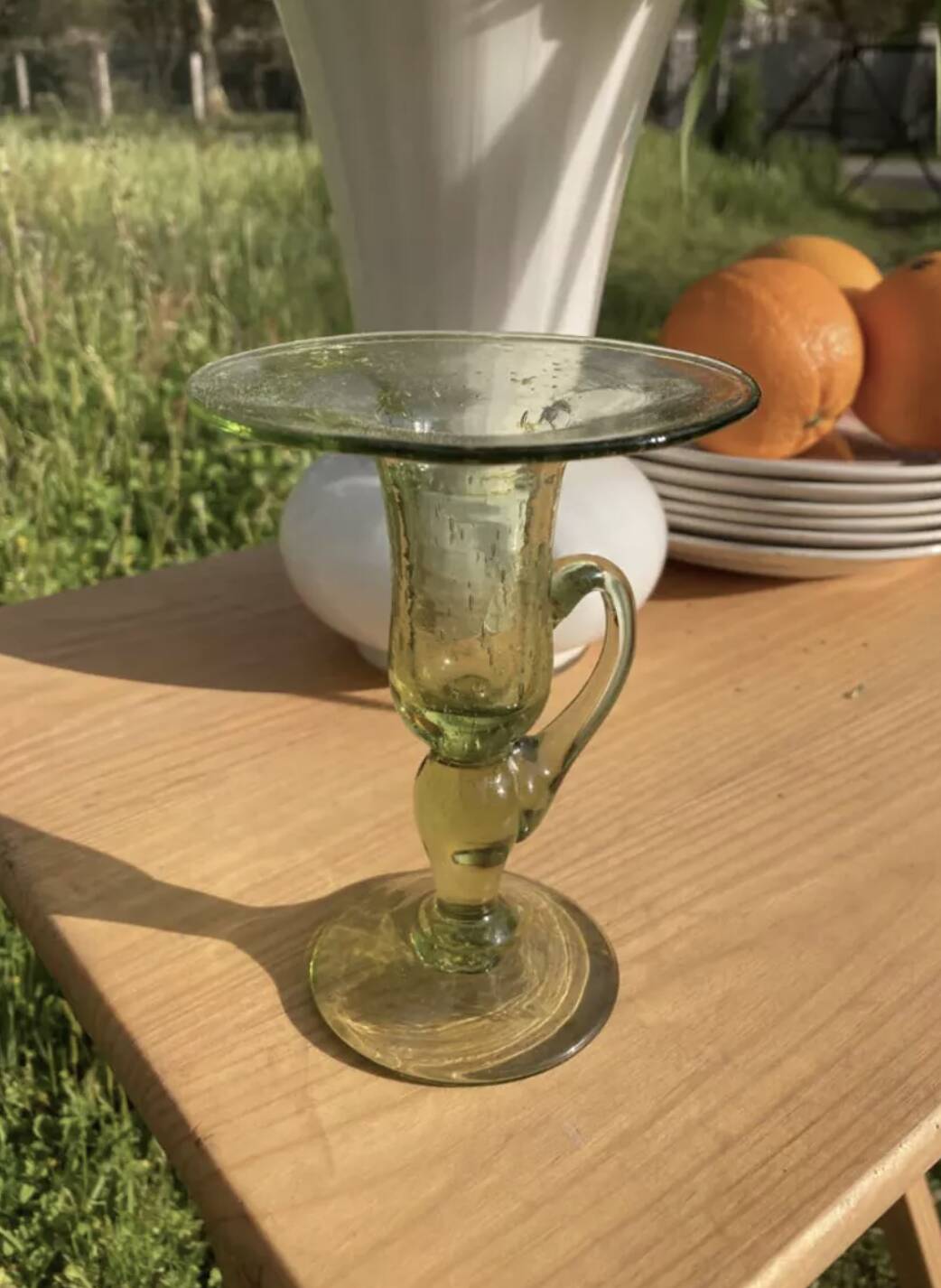 Biot glass candle holder