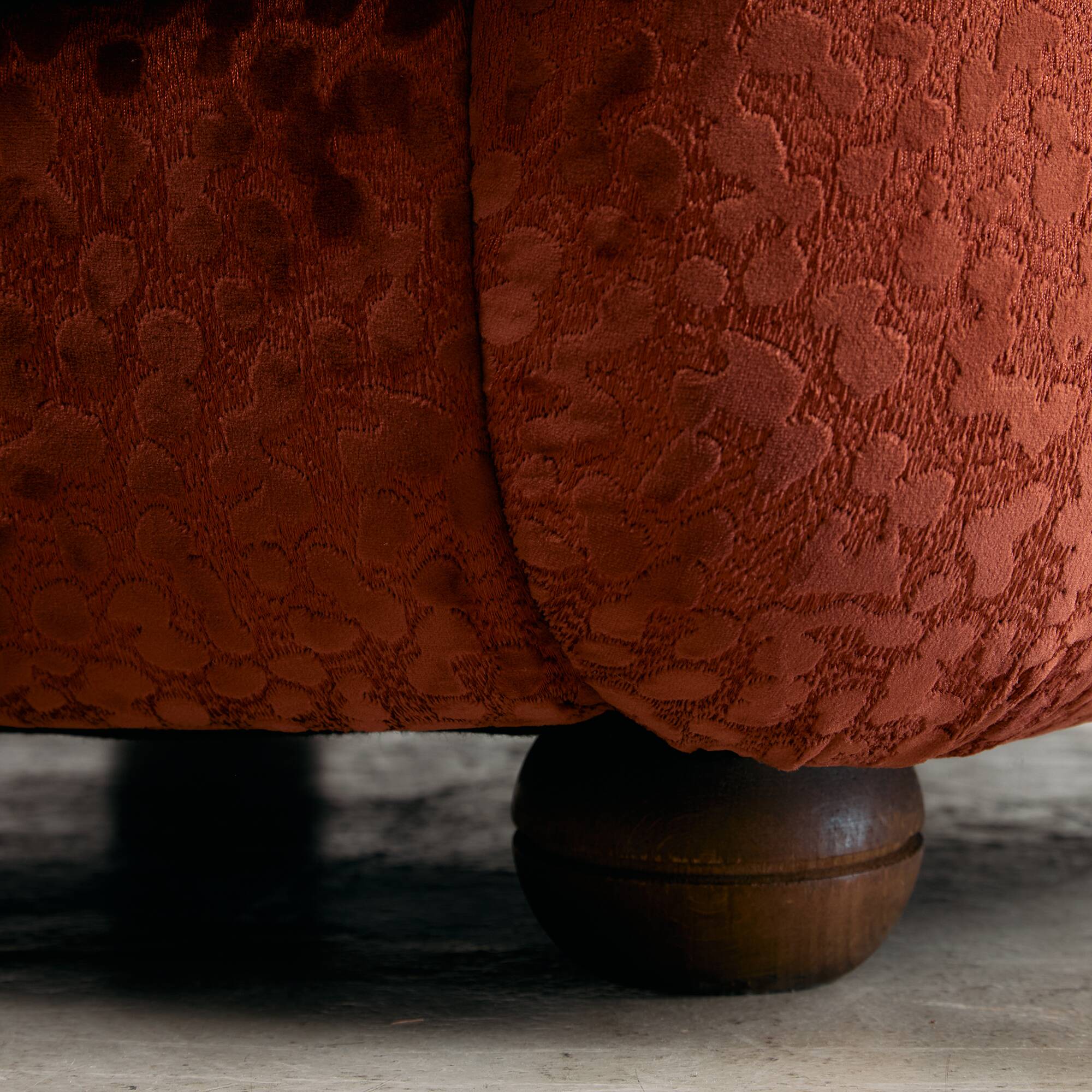 Velvet Armchair with Rounded Wooden Legs, 1970s