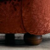 Fauteuil en velours avec pieds arrondis en bois, années 1970