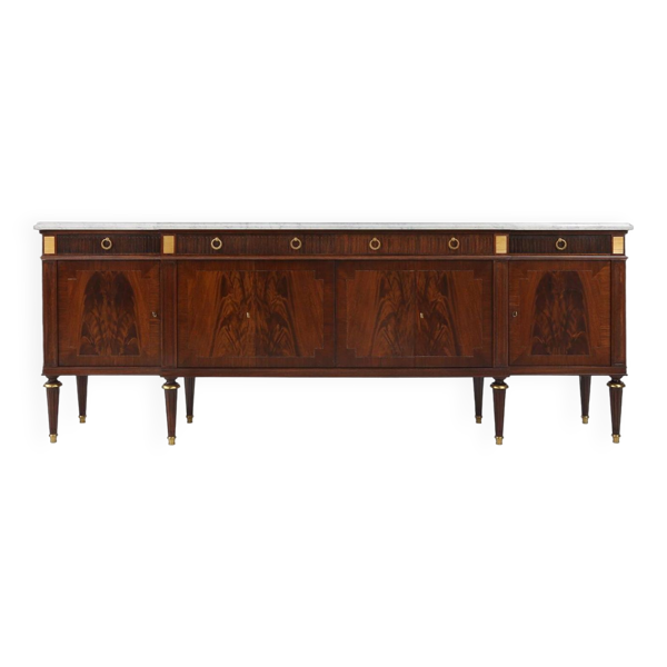 Grande crédence empire avec dessus en marbre de Carrare, France, ca. 1950
