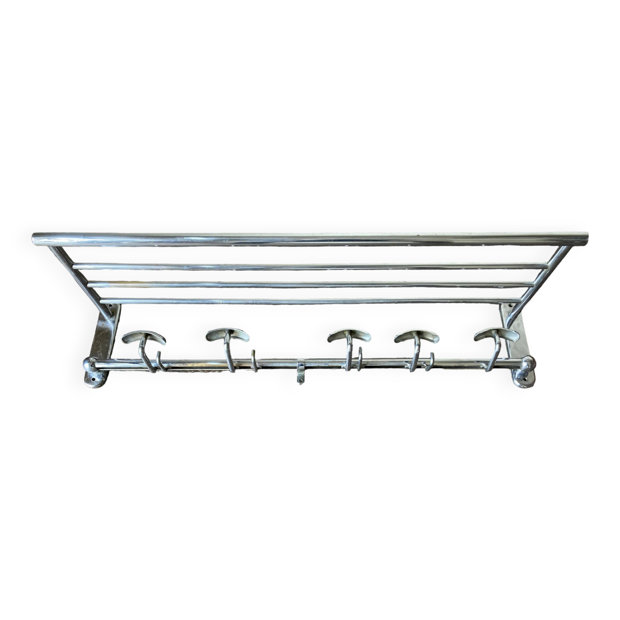 1950s chrome bathroom coat rack with shelf