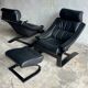 Nelo Kroken 4-piece black leather sofa set, 1970s