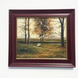 S. Vilata: Oil "Autumn Landscape". Vintage 70