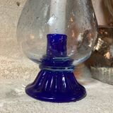 Bougeoir bleu Biot verre bullé