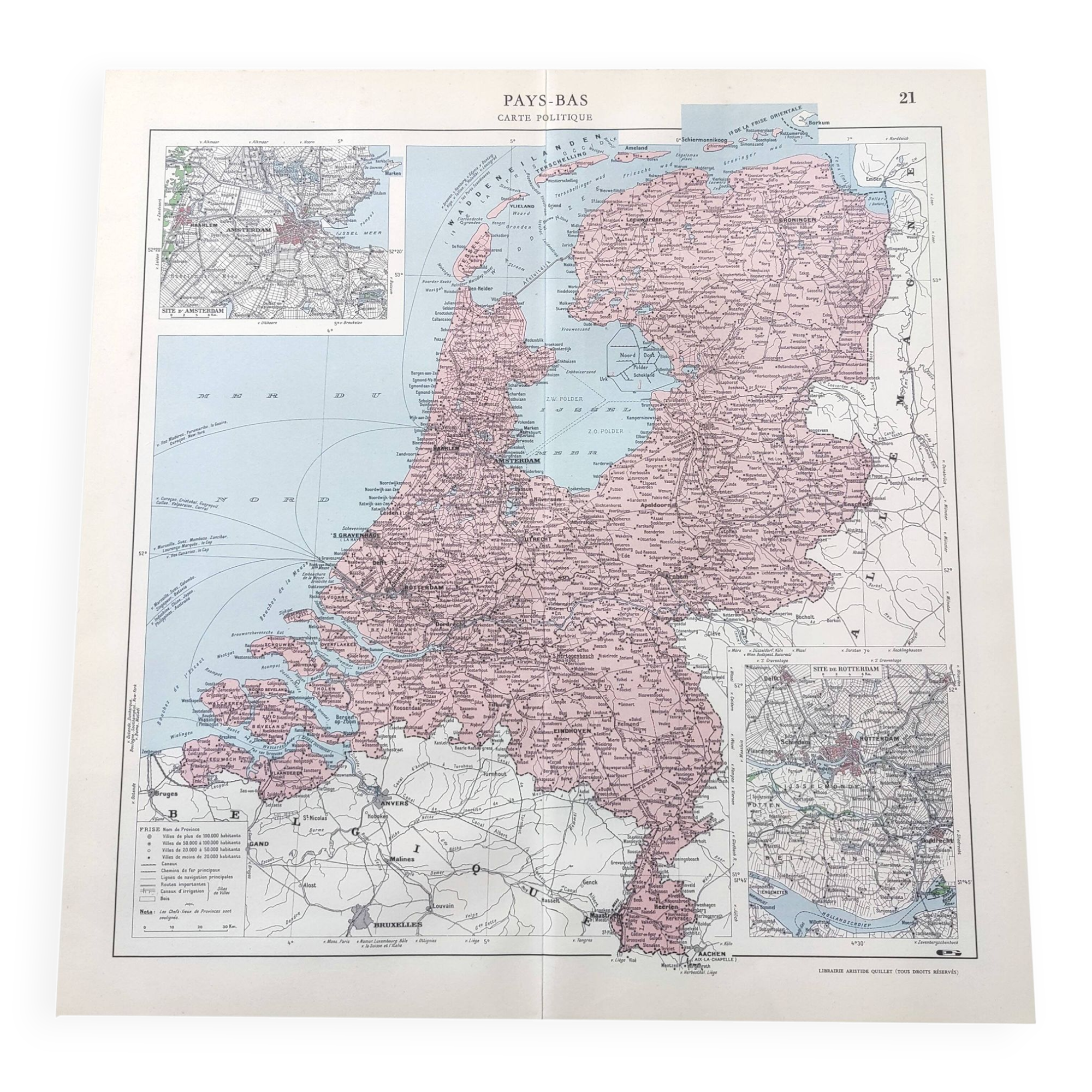 Map of the Netherlands Amsterdam Rotterdam 43x43cm from 1950