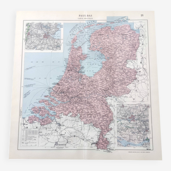 Map of the Netherlands Amsterdam Rotterdam 43x43cm from 1950