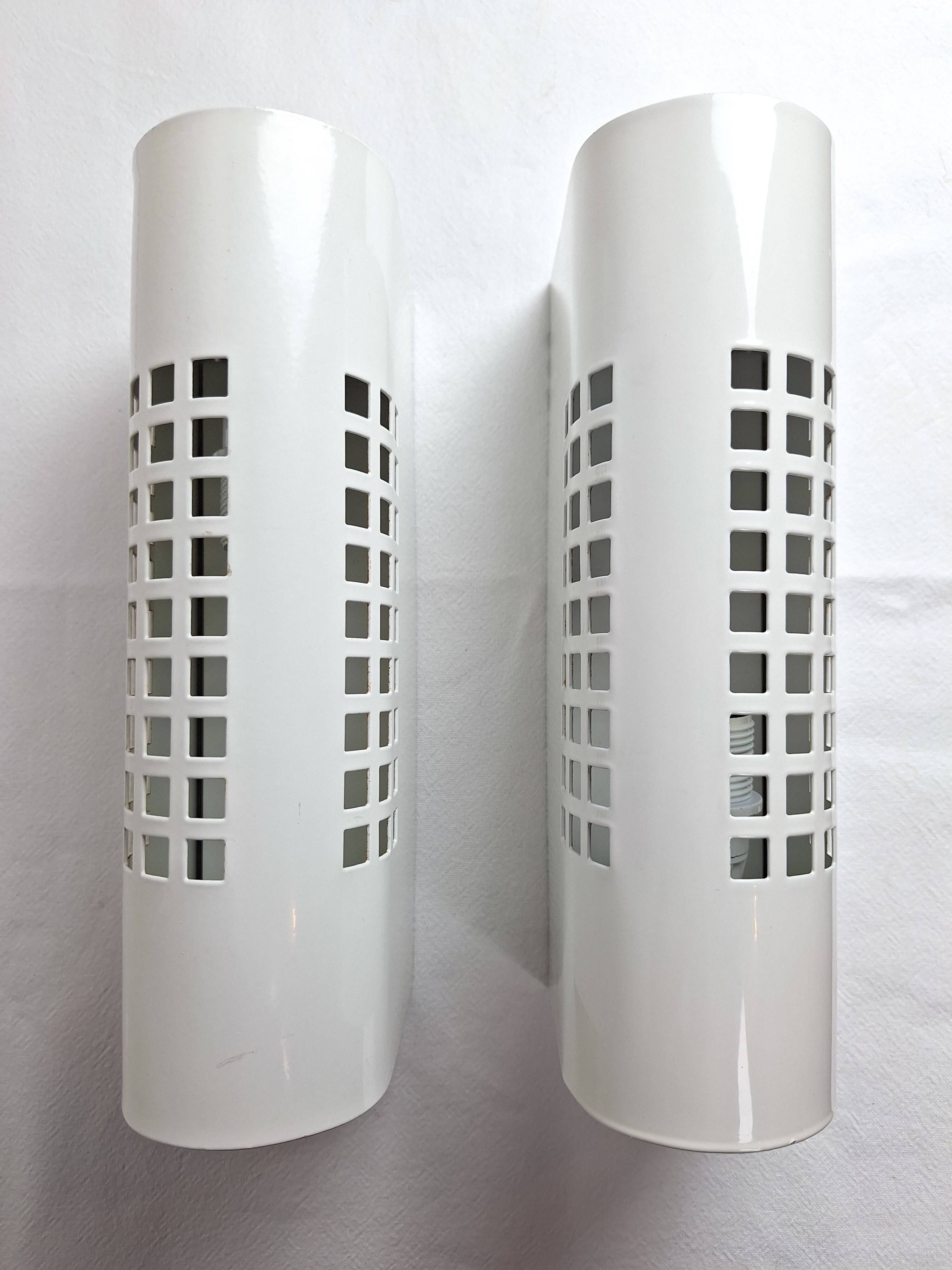 Pair of vintage 80s Memphis industrial wall or ceiling lights